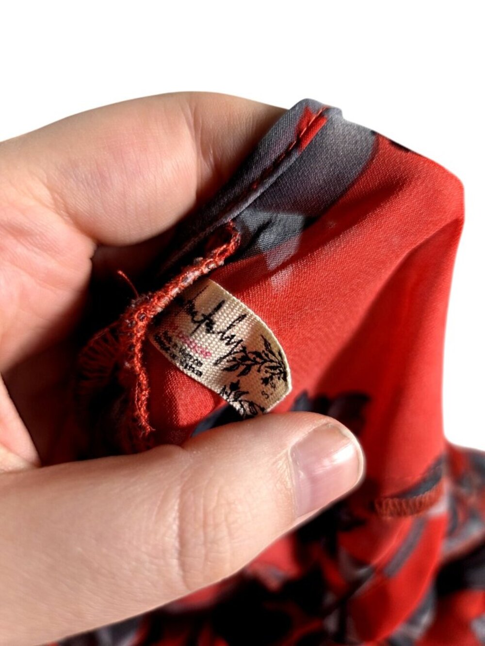 Free People Alyson Floral Slip Dress Red Black Boho Mini Handkerchief Hem Flowy - Picture 5 of 7